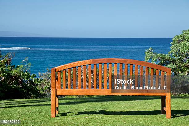 Foto de Banco De Madeira Em Um Ambiente Tropical e mais fotos de stock de Assento - Assento, Azul, Azul Turquesa