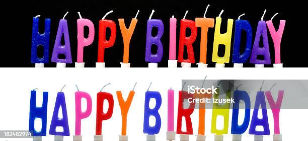 Happy Birthday Bunte Kerzen Isoliert Stockfoto und mehr Bilder von Bunt - Farbton - Bunt - Farbton, Composite-Technik, Einzelwort