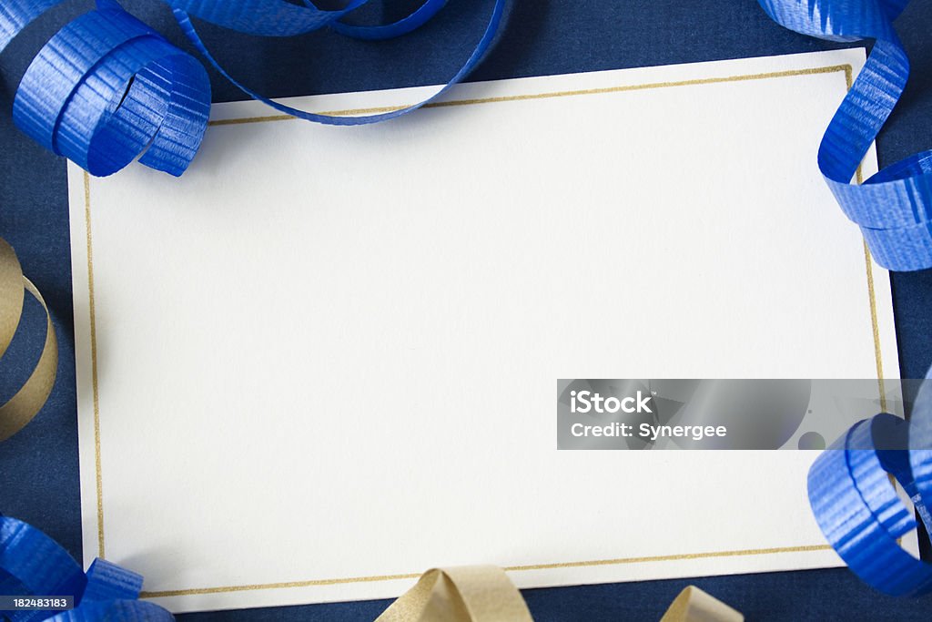 Card with ribbons. Blank card with blue and gold ribbons.You may also like: Celebration Stock Photo