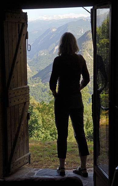 mountain view - france holiday villa built structure vertical imagens e fotografias de stock