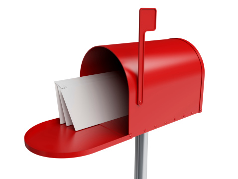 Red mailbox with mails