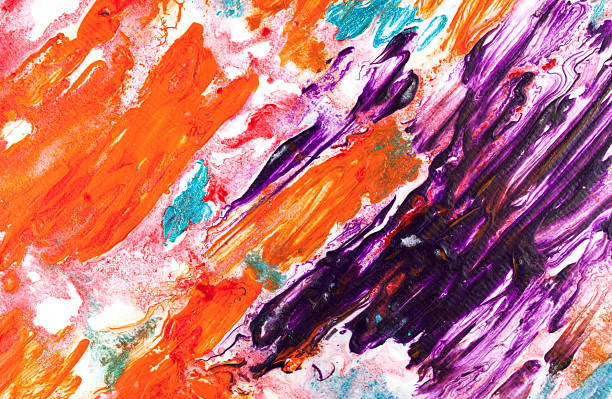 фрагмент фиолетовый и оранжевый tempera окрашенный абстрактный фон - canvass стоковые фото и изображения