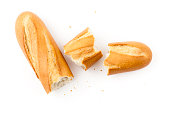 White baguette pieces on a white background