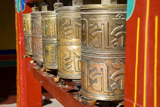 istock Row of Prayer wheels 182483785
