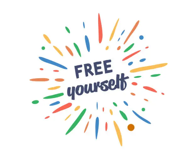 Vector illustration of Free Yourself text with vector firework burst