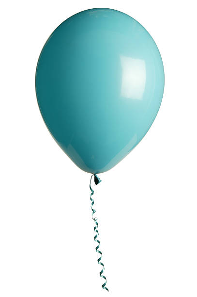 istock Turquoise colored balloon with curled ribbon against white 182483825