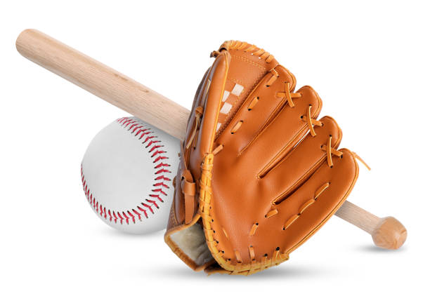istock Wooden baseball bat, ball and pitcher isolated on white 1824839949