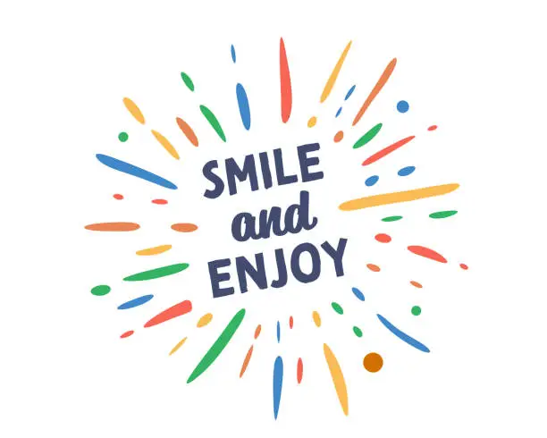 Vector illustration of Smile and Enjoy text with vector firework burst