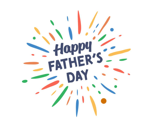 Happy Father’s Day text with vector firework burst Hand-lettered Happy Father’s Day text with sketchy firework burst for social media, web page, poster, flyer, banner, and greeting card. A typographic design concept suitable for celebrating Father's Day. Vector hand-drawn cartoon illustration on a white background. fathers day banner stock illustrations
