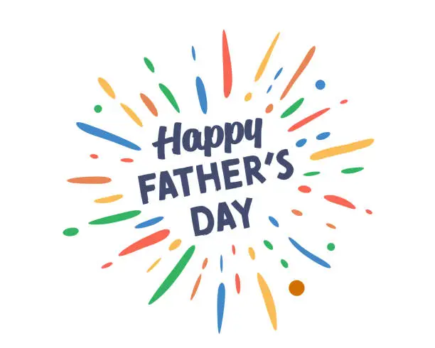 Vector illustration of Happy Father’s Day text with vector firework burst