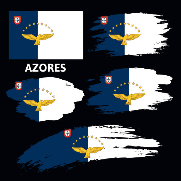 ilustrações de stock, clip art, desenhos animados e ícones de azores vector flag drawn with a brush - azores