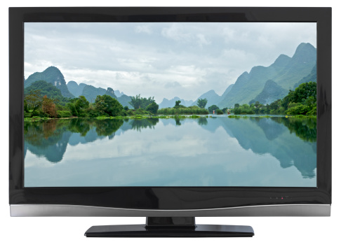 A modern black and stainless steel High Definition flat screen television. Prepared with an attractive landscape image from Yangshuo in China. The screen also has a clipping path to enable placing any image desired and there is also a path around the set as well. Please see more of my TV Screen images by clicking on the Lightbox link below...