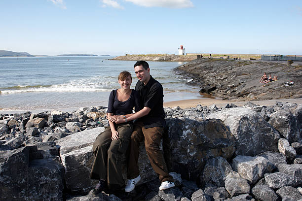 Young couple in love seashore