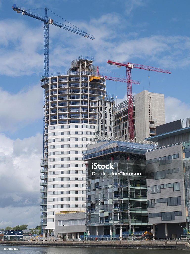 Construction at Salford Quays Media City "Construction at the new Media City complex at Salford Quays, England." Angle Stock Photo