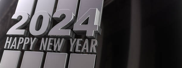 istock Happy New Year 2024 in silver chrome 1824893889