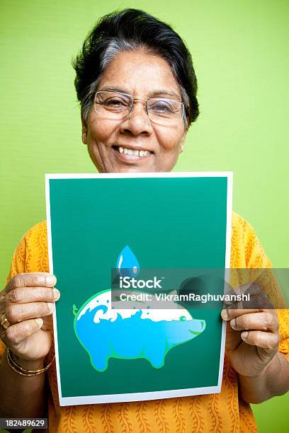 Senior Indian Woman Showing Save Water Message Sign Poster Leaflet Stock Photo - Download Image Now