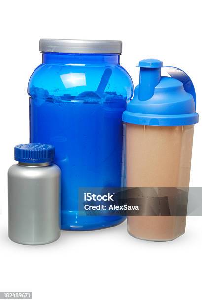 Bodybuilding Suplemento Foto de stock y más banco de imágenes de Azul - Azul, Bebida de proteínas, Bebida deportiva