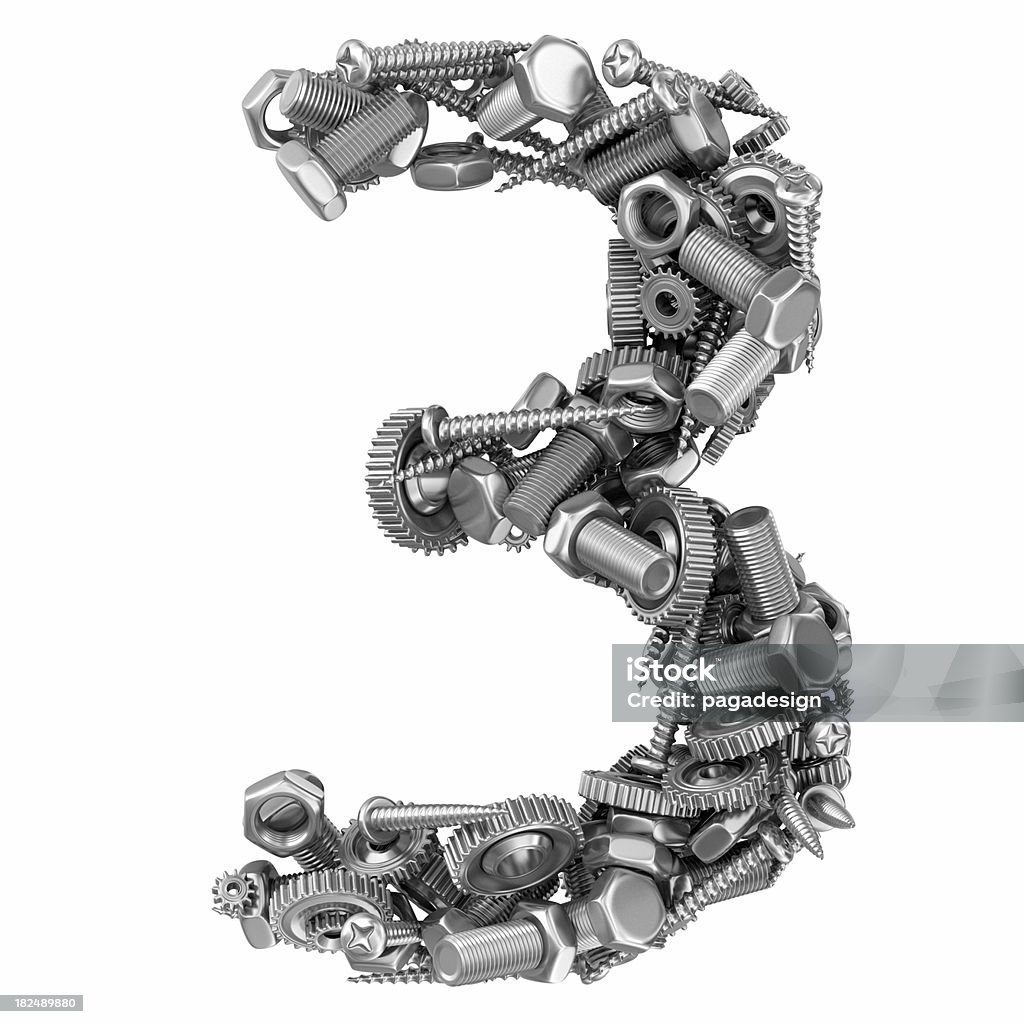 metal screw and gear number 3  Bolt - Fastener Stock Photo