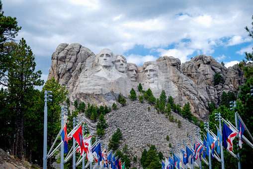 Mount Rushmore National Memorial and the Avenue of Flags.