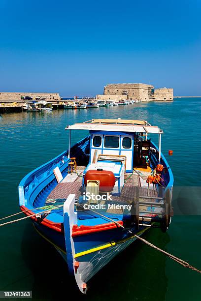 Colorful Fishing Boat Iraklion Harbor Crete Stock Photo - Download Image Now - Anchored, Ancient, Antique