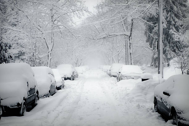 Blizzard Blizzard covered road. blizzard stock pictures, royalty-free photos & images