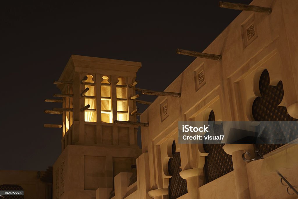 Arabic Wind Tower in the night "Arabic Wind Tower  in the night, Dubai, UAE" Al Bastakiya Stock Photo