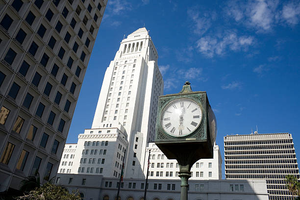 Los Angeles city hall in downtown and clock.