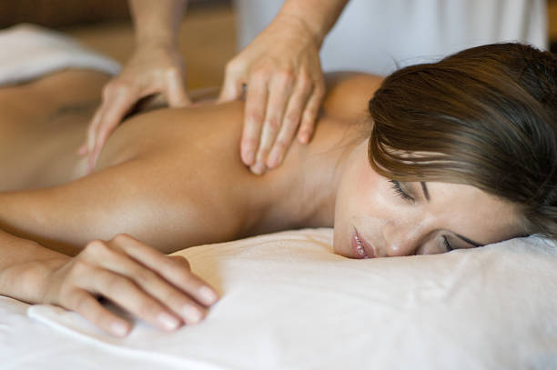 healing deep tissue massage stock photo