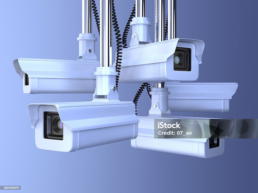 Surveillance cameras "3d renderig. Cameras surveillance,security concept. Clipping path included." Security Camera Stock Photo