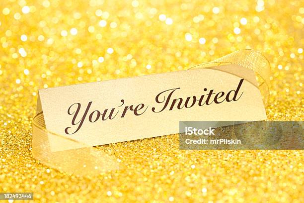 Golden Invitation Youre Invited Stock Photo - Download Image Now - Invitation, Celebration, Ceremony