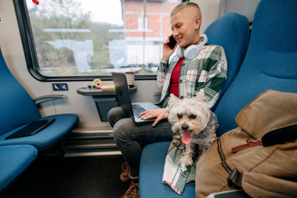 istock Woman is talking on the phone while traveling by train 1824936255