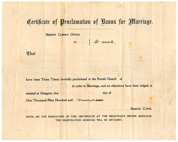 Photo of Scottish Proclamation of Banns certificate 1909