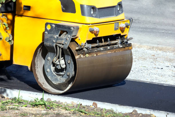 istock asphalt roller at work repairing a road for pedestrians 1824957753