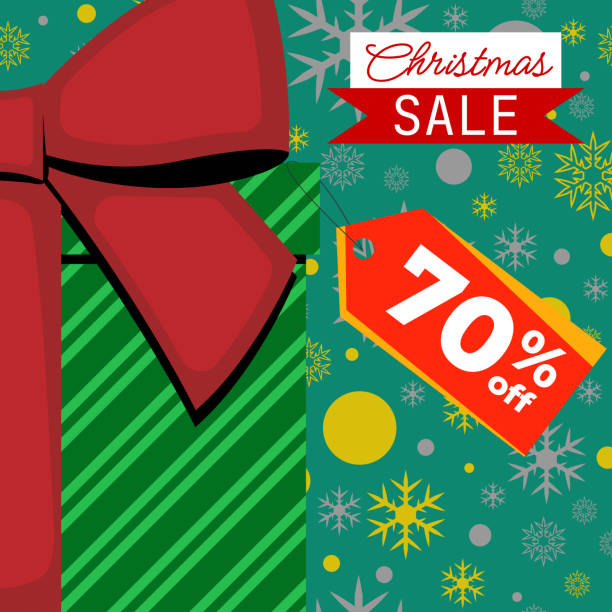 istock Christmas Sale - Green Gift Box With Red Ribbon With Tag 70% Off 1824957791