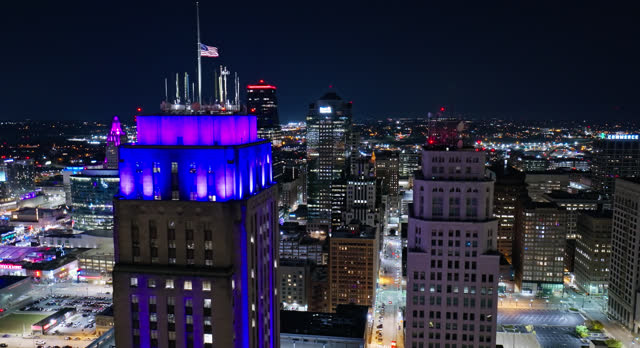 High Angle View of Power and Light District from over City Hall in Kansas City, Missouri