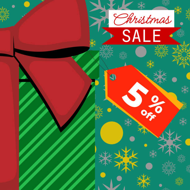 istock Christmas Sale - Green Gift Box With Red Ribbon With Tag 5% Off 1824959976