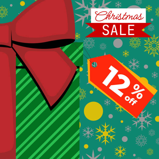 istock Christmas Sale - Green Gift Box With Red Ribbon With Tag 12% Off 1824960506