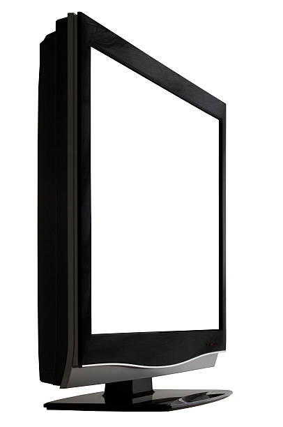 istock HD TV with a blank screen angled to the right 182496220