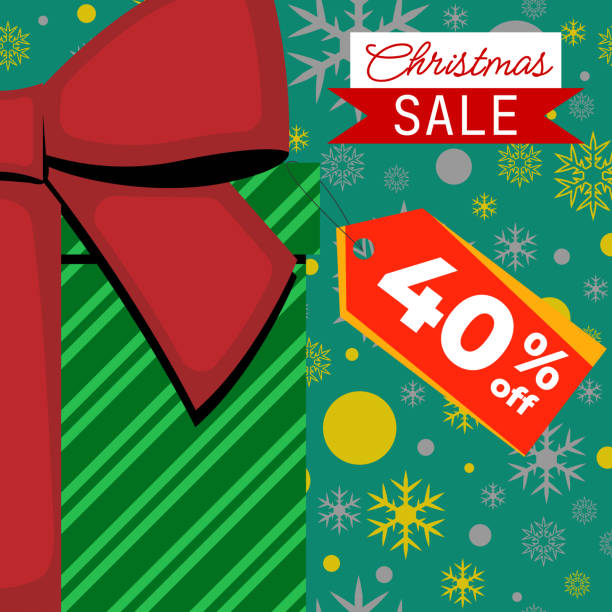 istock Christmas Sale - Green Gift Box With Red Ribbon With Tag 40% Off 1824963063