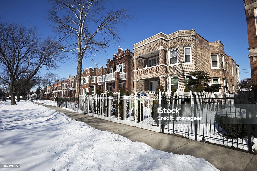 Vintage Residencial Chicago Rua no Inverno. - Royalty-free Ao Ar Livre Foto de stock