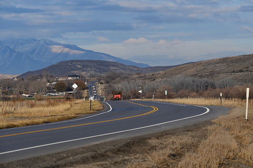 GUSHEN, UT - NOVEMBER 29: Vehicles are seen traveling on U.S.  Route 6 on November 26, 2023 in GUSHEN, Utah, US.