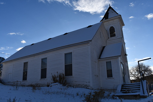 EUREKA, UTAH - NOVEMBER 29: An old church is seen on November 29, 2023 in Eureka, Utah, USA.