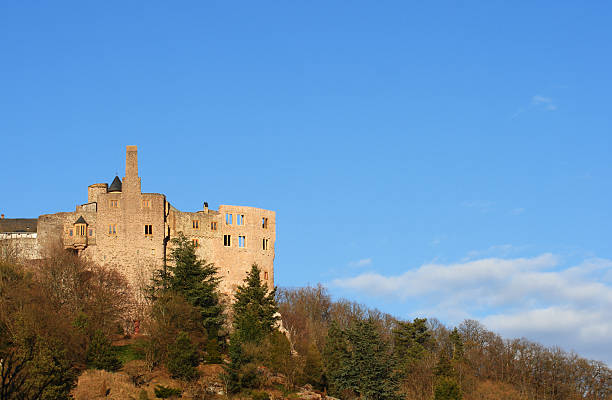 istock Old Castle Ruin on rocky Hill under clear blue Sky 182497491