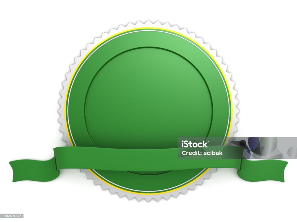 Crachá em branco com fita verde - Foto de stock de Tridimensional royalty-free