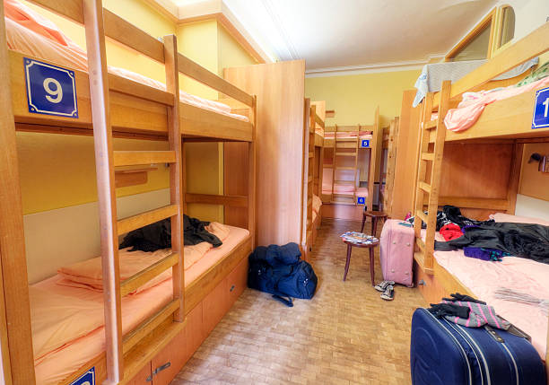 Youth Hostel Dorm Room Bunk beds in a youth hostel dorm room. dorm room photos stock pictures, royalty-free photos & images