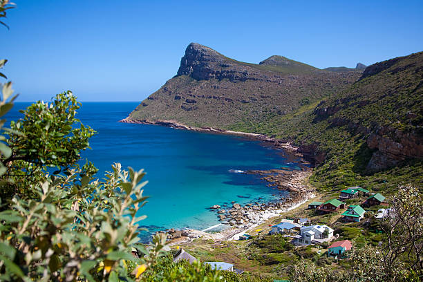 View of houses by the Cape Point Coastline  stock photo