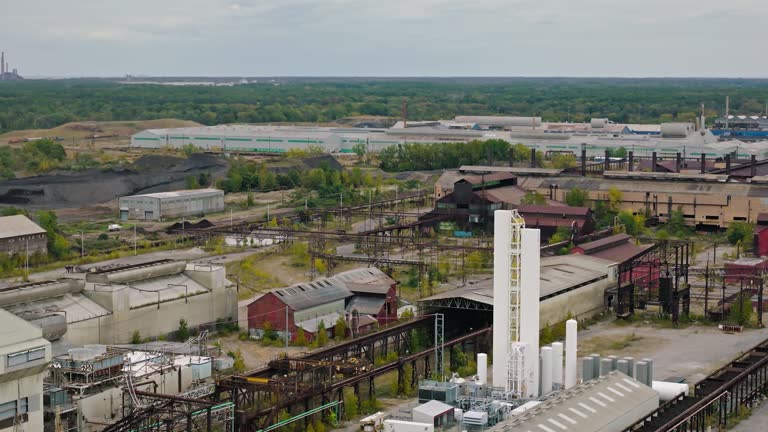 Leftward Retreating Aerial Shot of Idled Steel Plant in Lorain, Ohio