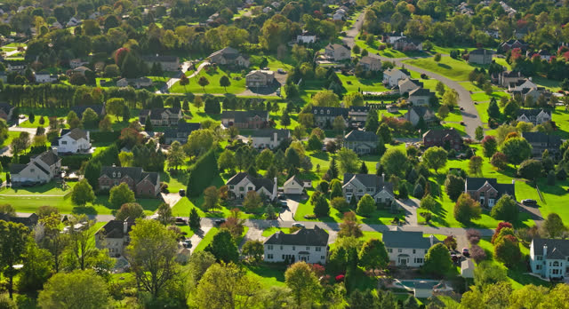 High Angle Drone Shot of Residential Streets in Bethlehem, PA