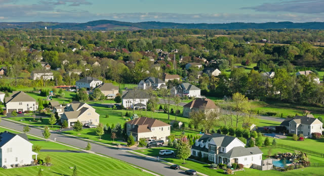 Drone Flight Over Suburban Homes in Pennsylvania in Fall