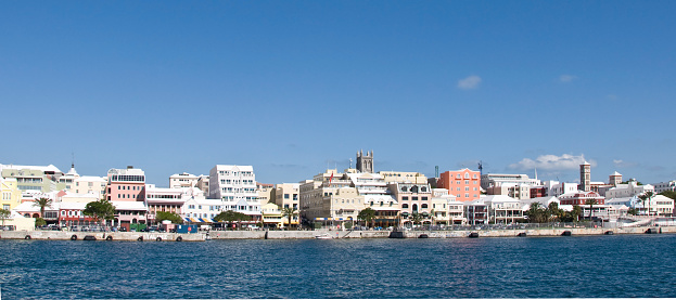 A view of Hamilton, Bermuda... a waterfront panorama from a distance.
